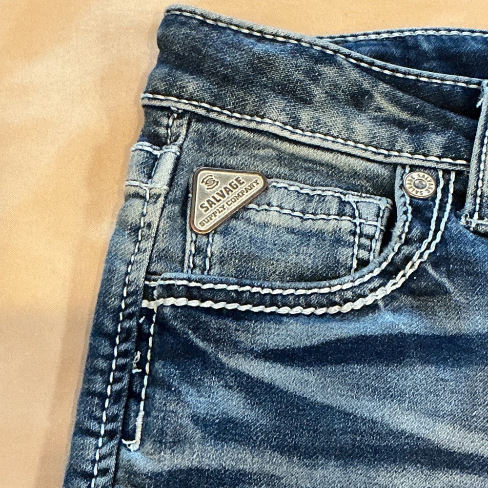 Salvage Madness Straight Relaxed Fit Jeans Blue Buckle Exclusive SLVG 54-46 - Picture 3 of 11